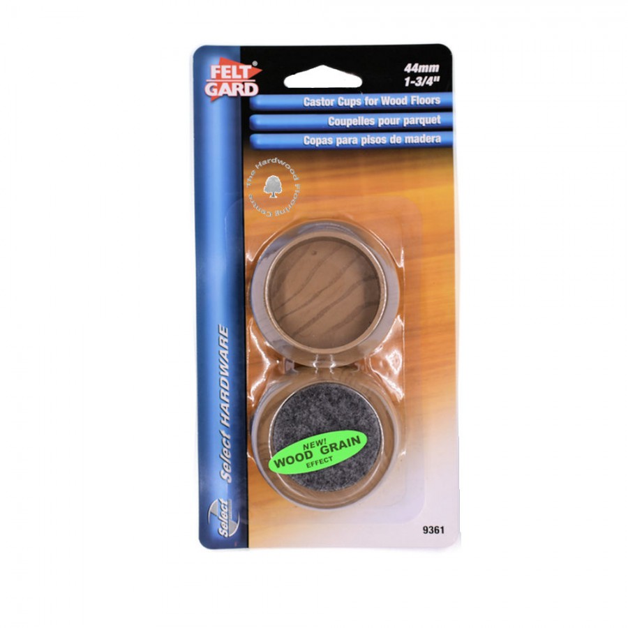 Feltgard 44mm Castor Cups Felt Base Brown, Light or Dark Oak effect